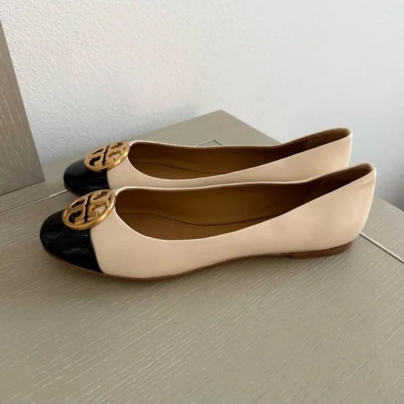 Tory Burch Chelsea Cap Toe Ballet Flats - Cream/Black - Picture 3 of 6